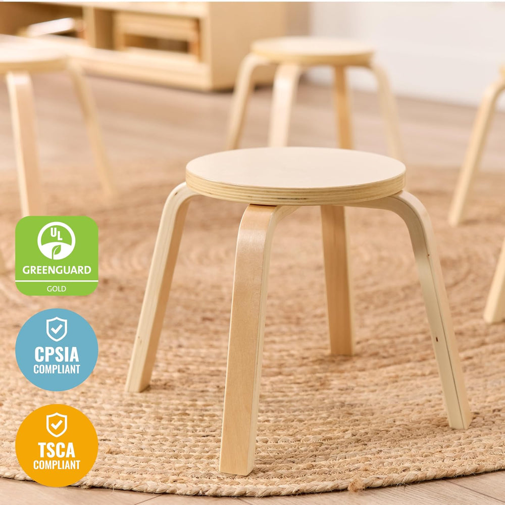 ECR4Kids Bentwood Stackable Stools, 12in Seat Height, Classroom Furniture, Na...