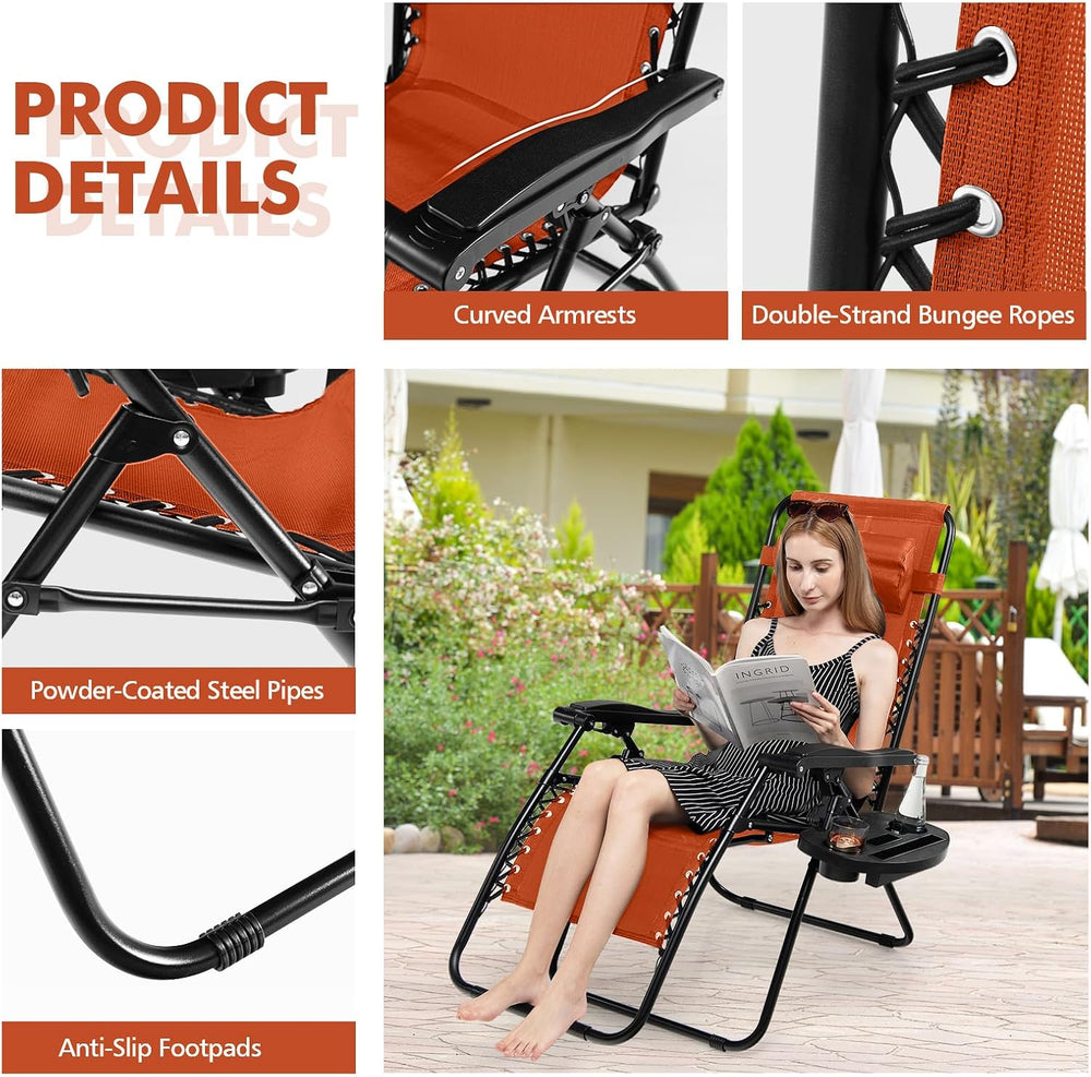Tangkula Zero Gravity Chair, Folding Patio Lounge Chair Adjustable Outdoor Re...