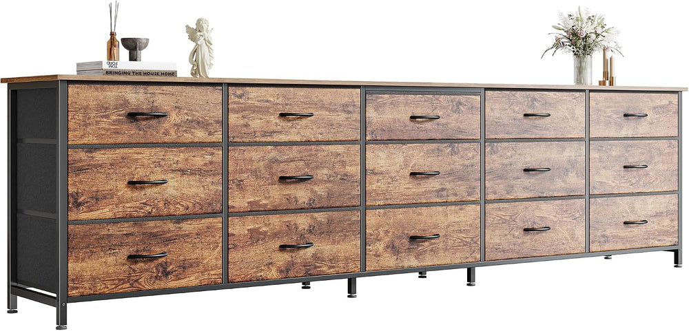 Huuger 78.7 inch Long Dresser for Bedroom, 15 Drawer Fabric Dresser for Close...