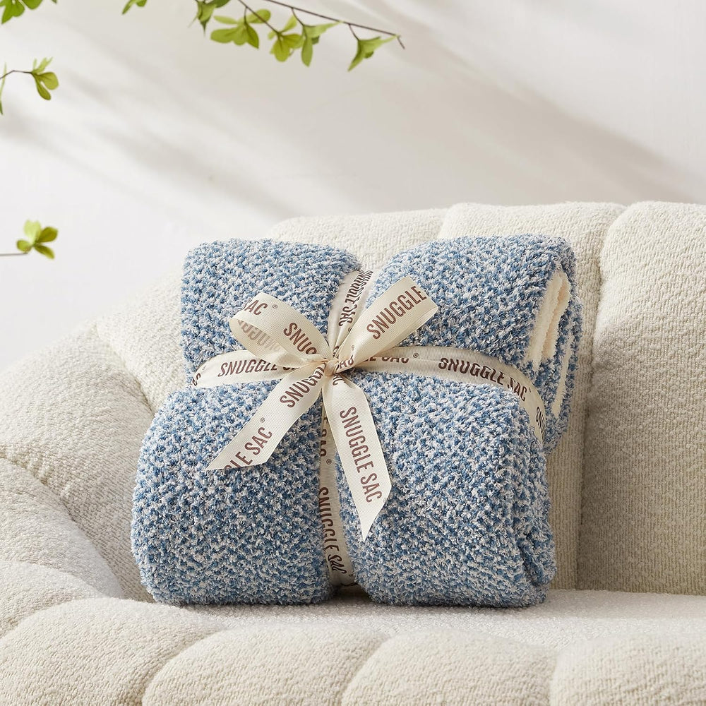Snuggle Sac Blue Throw Blankets for Couch, Reversible Super Soft Warm Blanket...