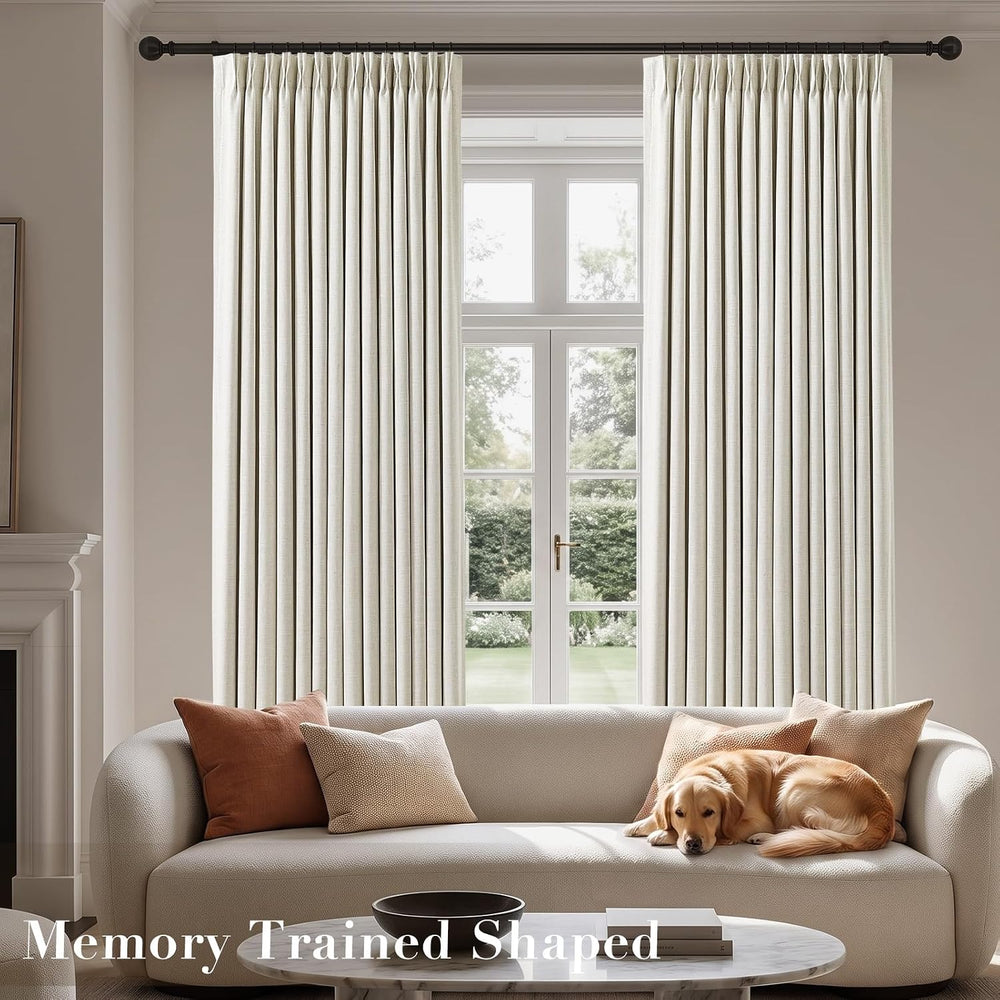 Pinch Pleated Linen Blackout Curtains 96 Inch Long, 50”W x 96”L, 2 Panels