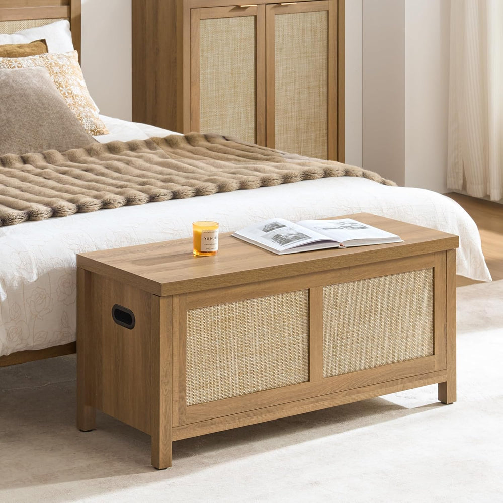 SICOTAS Rattan Storage Chest 39.4" Storage Bench for Bedroom | Boho Stor...