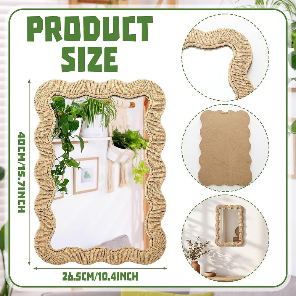 Junkin Boho Rattan Mirror for Bathroom, Rectangle, 10.4 x 15.8 in