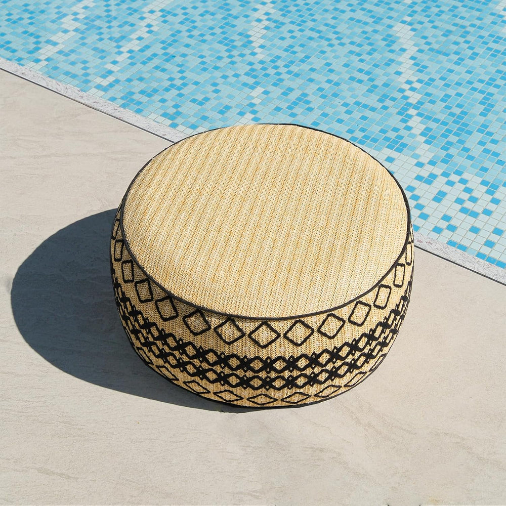 Outdoor Inflatable Ottoman with Air Pump, Embroidery Patio Footrest Stool D21...