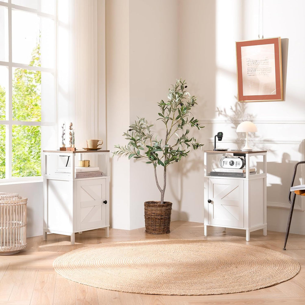 Yoobure Farmhouse NightStand with Charging Station,Wood Night Stand End Table...