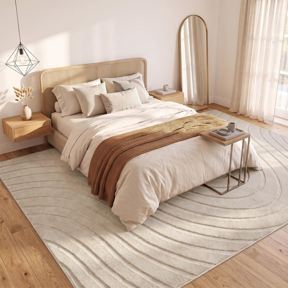 famibay 6x9 Area Rugs for Living Room Bedroom, Modern Washable Rug, Beige