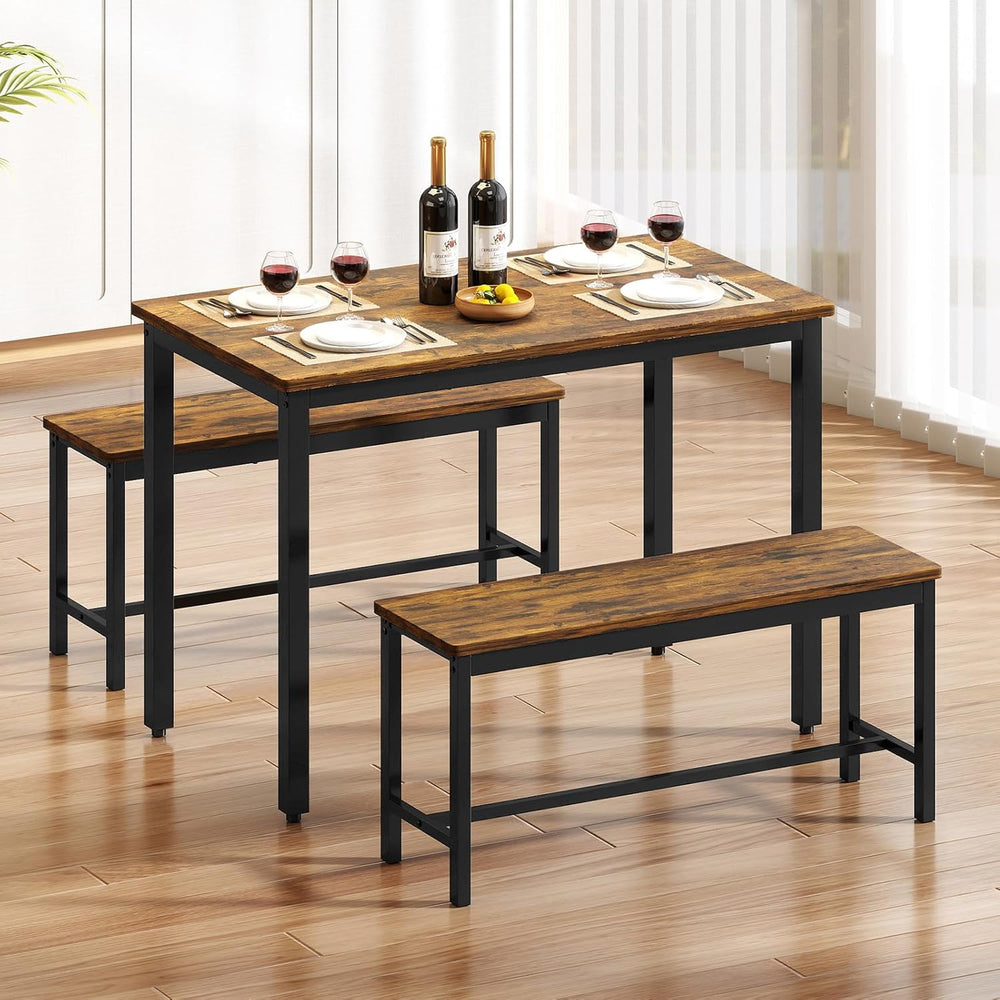 Rovibek Dining Table Set for 4 with 2 Benches – Space-Saving Kitchen Table Se...