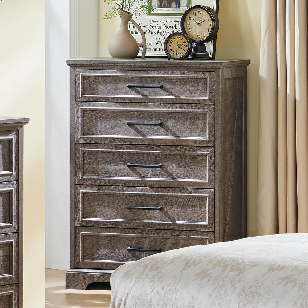 Farmhouse 5 Drawers Dresser Chests for Bedroom, Gray