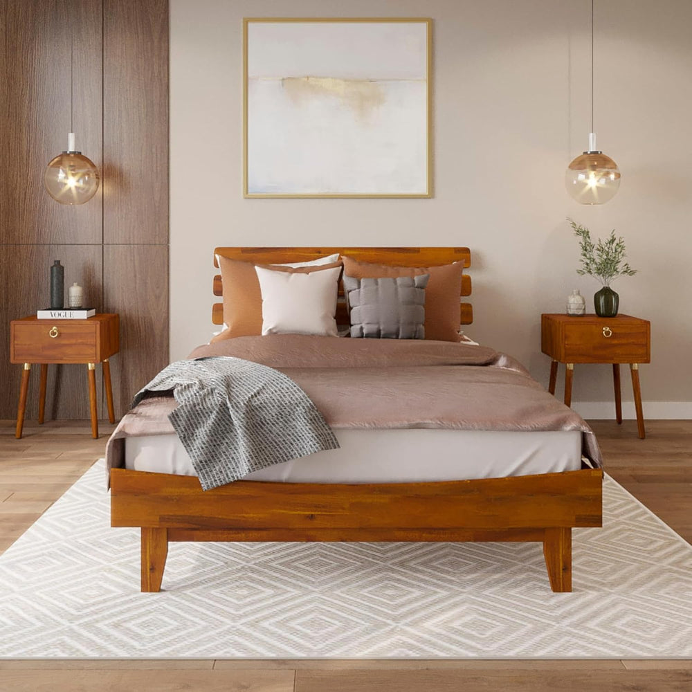 Bme Caden 15 Inch Deluxe Bed Frame with Adjustable Headboard - Mid Century, R...