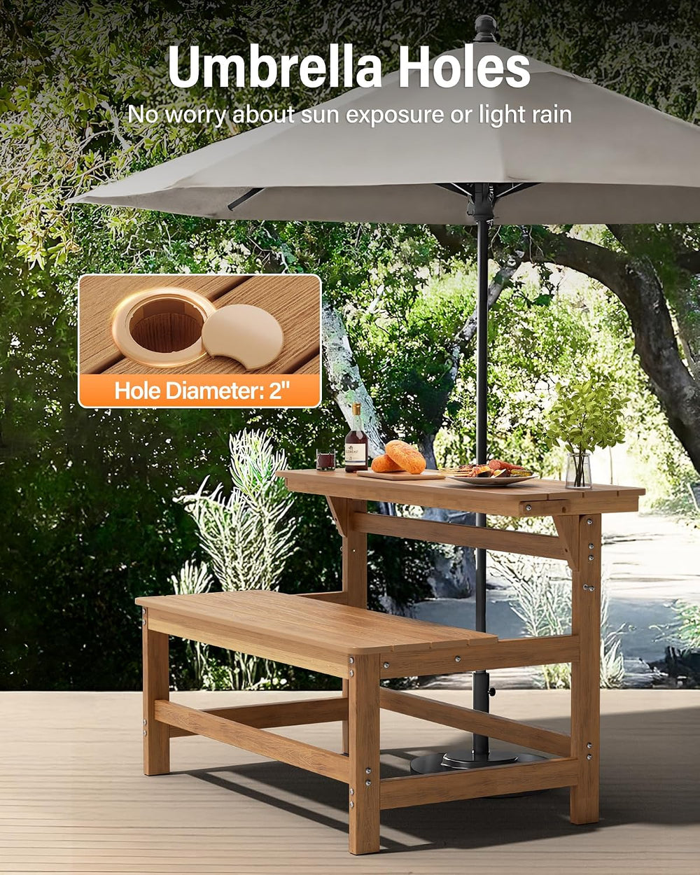 YEFU Convertible Bench Picnic Table, 2-in-1 Foldable Outdoor Bench, Teak