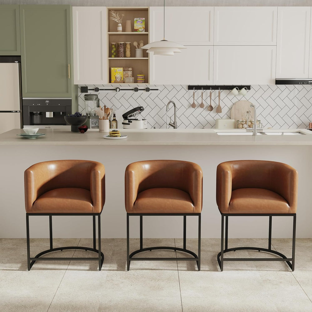 RIVOVA PU Leather Bar Stools Set of 3, Modern Upholstered Counter Height Bar ...