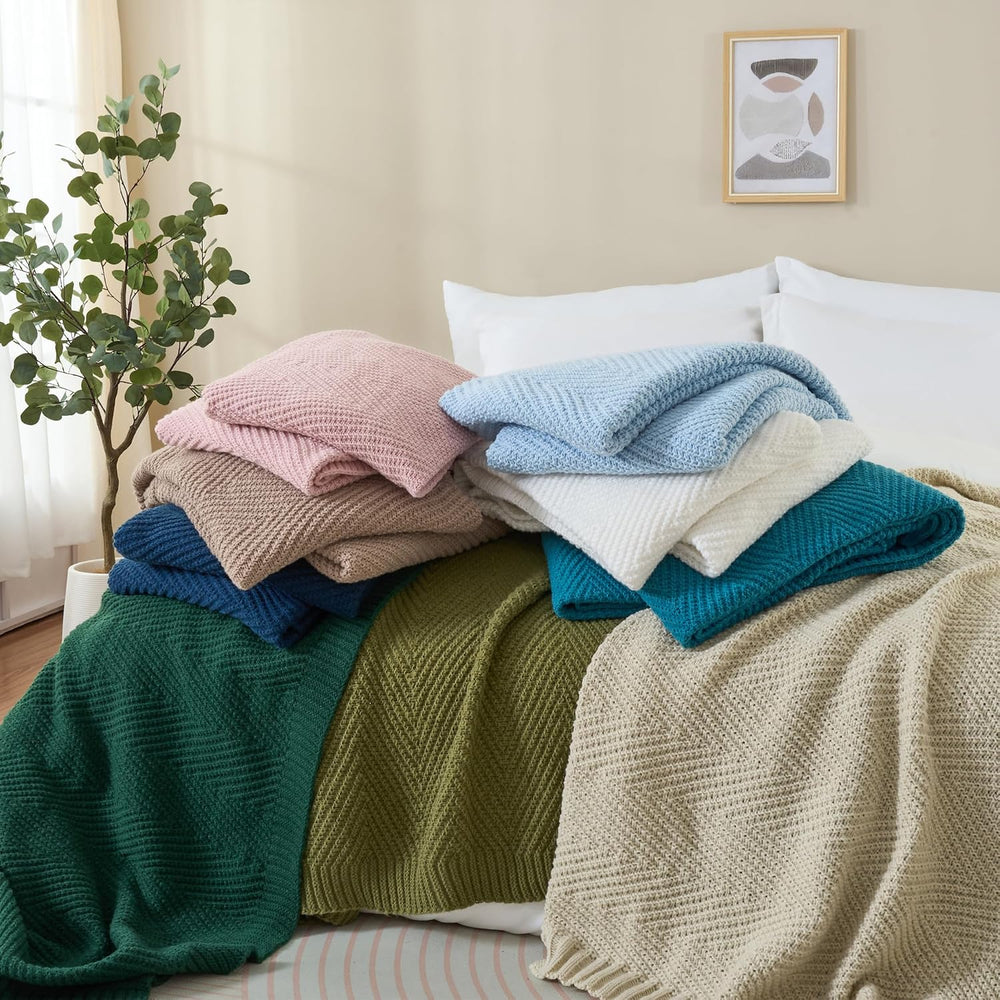 Knitted Throw Blanket for Couch, 50X60 Chevron Bed Knit Throws