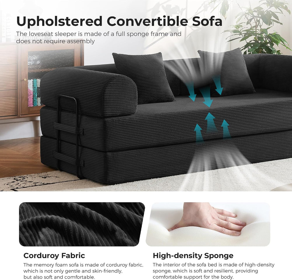 79" Convertible Sofa Bed, Boneless Couches for Living Room | Corduroy Fu...