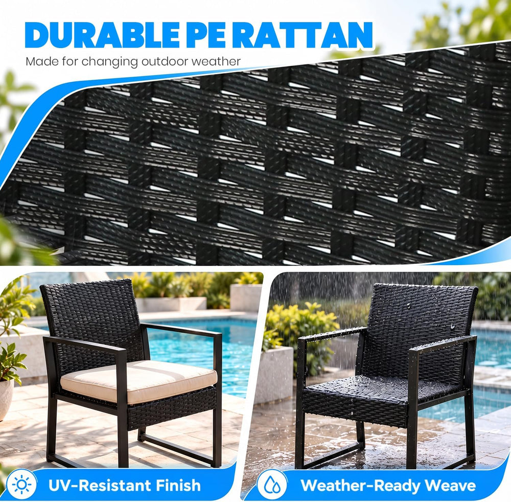 PayLessHere | 3-Piece Outdoor Patio Furniture Set | Khaki | Modern Rattan Bis...