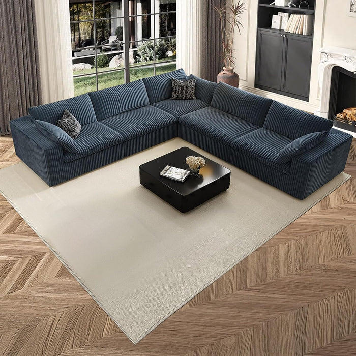 118" Cloud Couch Oversized Modular Sectional Sofa, Boneless L-Shaped 5 Seater Deep Seat Couch, Soft Corduroy Upholstery, DIY Combination for Living Room, No Assembly Required, Blue