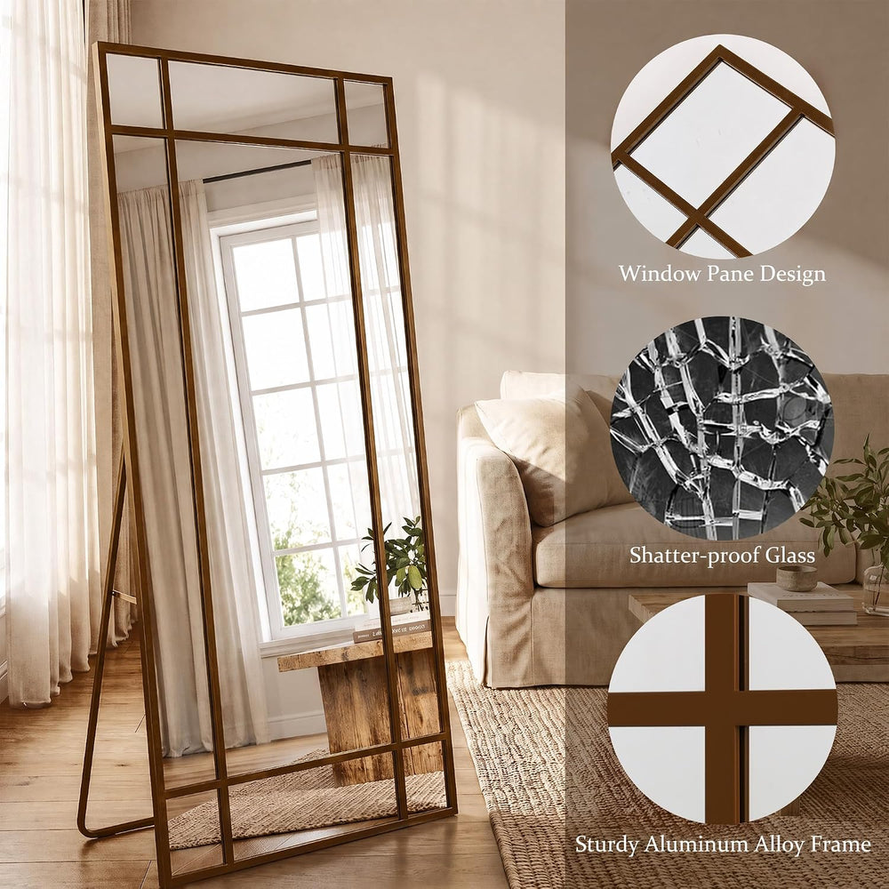 HARRITPURE Windowpane Full Length Mirror, 71"x30" Floor Mirror, Bronze