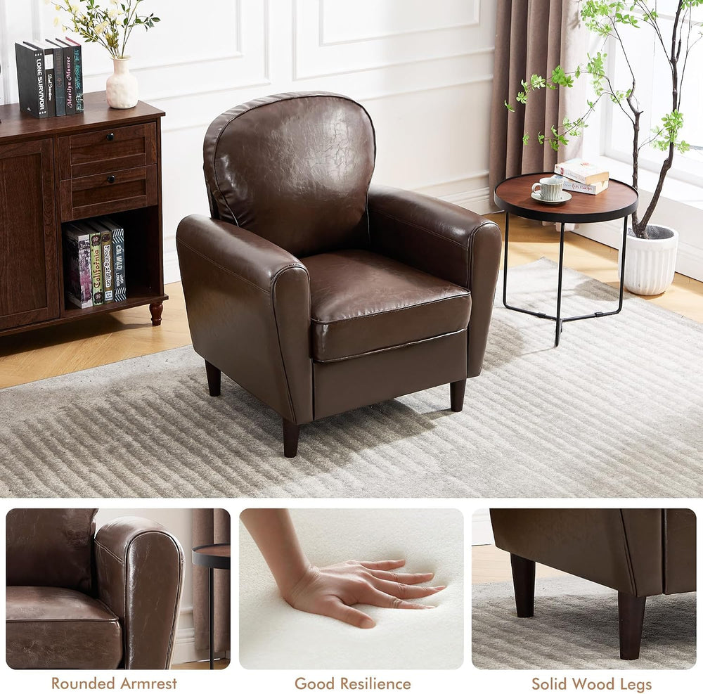 Mid Century Accent Chair Set of 2, Modern Faux Leather Arm Chair, Upholstered...