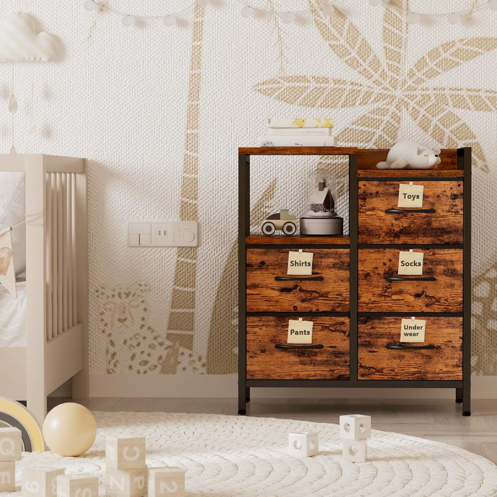 Rustic Brown Dressers for Bedroom, 5 Drawer Dresser for Closet