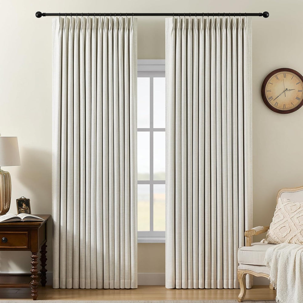 Pinch Pleated Linen Curtains 100% Blackout 95 Inches Long for Bedroom