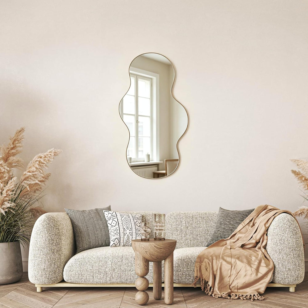 Irregular Wall Mirror,31x17 inch Gold Asymmetrical Mirror, Wall Mounted Mirro...