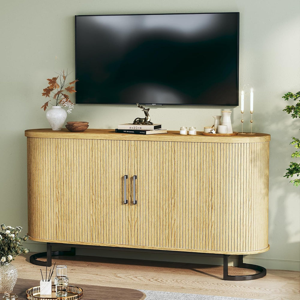 HUAHUU 54.3" Buffet Cabinet with Storage, Fluted Sideboard with Tambour ...