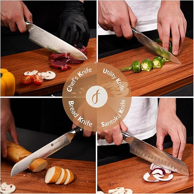 4 Pieces Professional Kitchen Knife Set, Damascus German Stainless Steel Chef