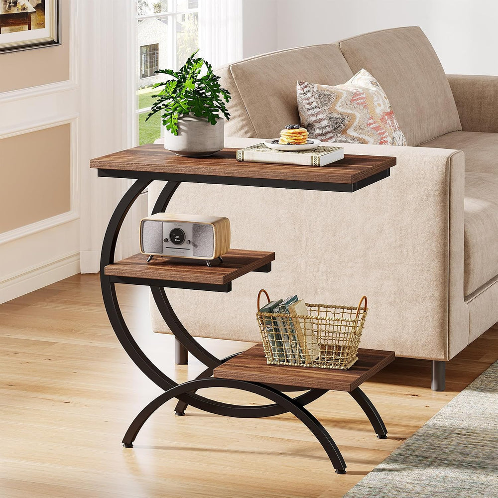 Tribesigns C Shaped End Table, Small Side Table for Couch, Industrial 3-Tier ...