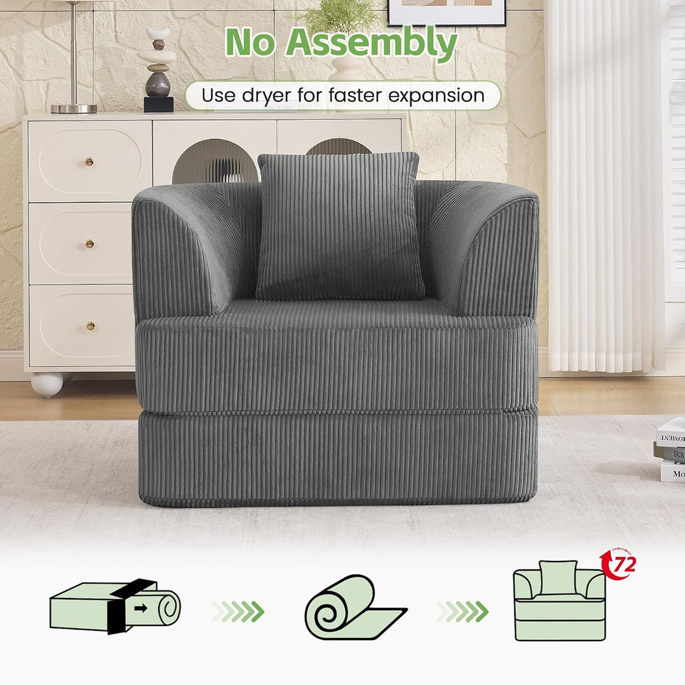 HUBSON 2-in-1 Folding Sofa Bed, Corduroy Convertible Single Sleeper Chair Bed...
