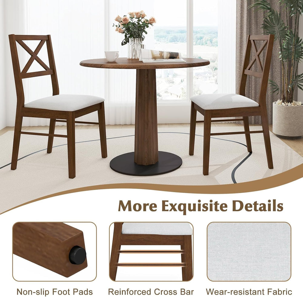 COSTWAY Wood Dining Chairs Set of 2, Upholstered Farmhouse Modern Dining Room...