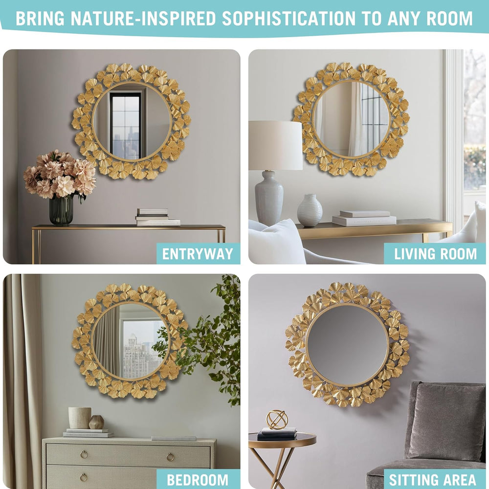 Martha Stewart Wall Décor Large Gingko Leaf Round Wall Mirror for Living Room...