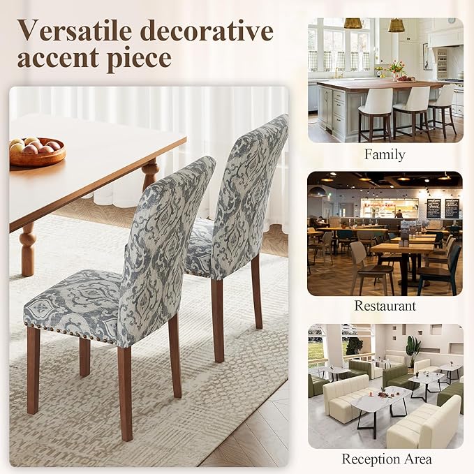 Stylish Dining Chairs Set of 6, Upholstered Parsons Dining Room Chair with Na...