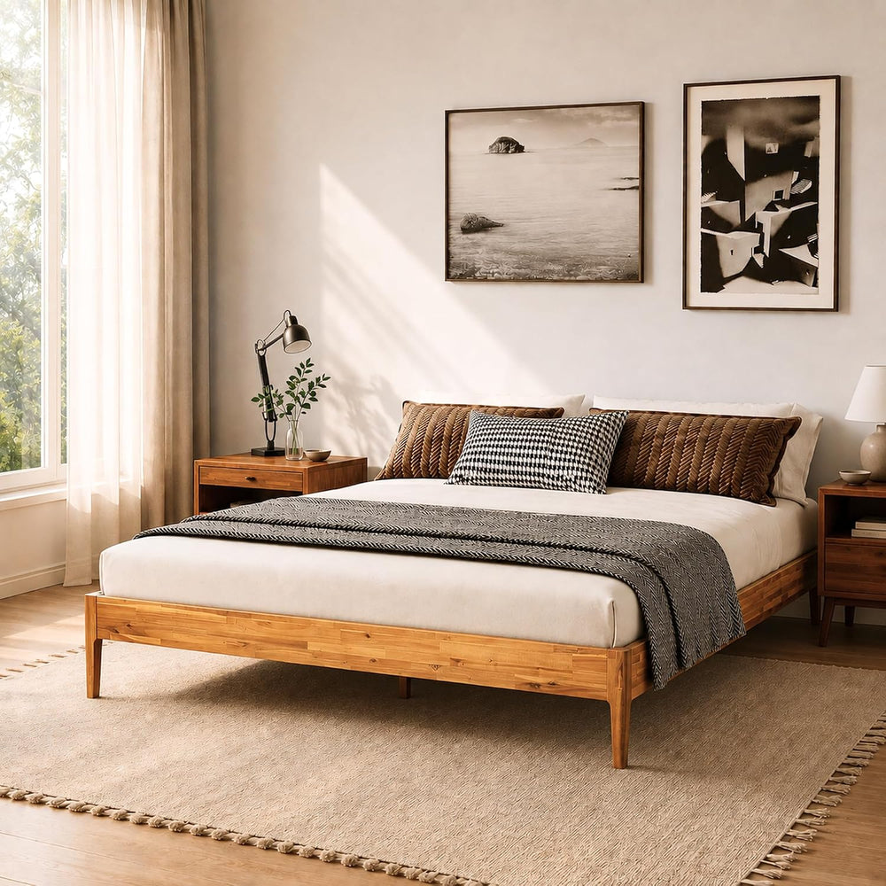Howizz Camila 14'' Luxury Acacia Wood Bed Frame – Heavy Duty Queen Pl...