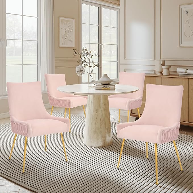 Velvet Dining Chairs Set of 6, Modern Upholstered Kitchen Chair with Pull Han...
