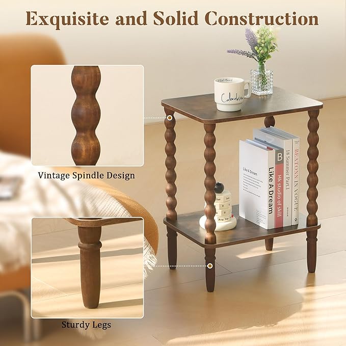 Side Table, Small End Table with Storage Shelf, 2-Tier Small Coffee Tables Li...