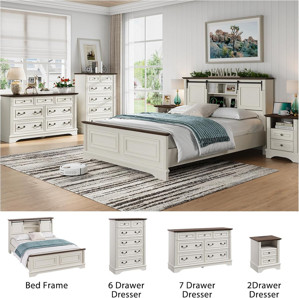 BLANKSPACE Farmhouse Dresser with 6 Drawers, Antique White Dresser for Bedroo...