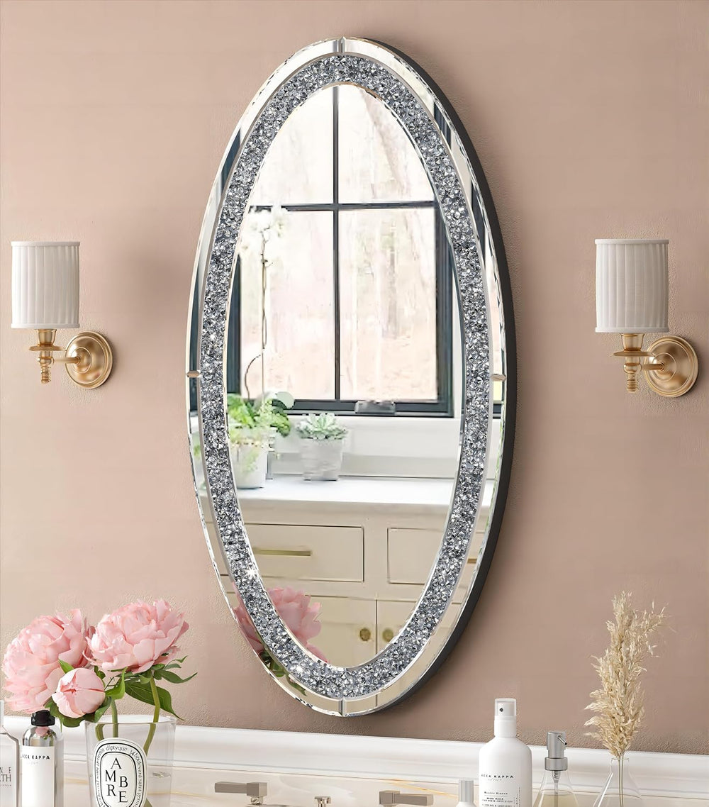SHYFOY Oval Mirror, 36" x 23" Crushed Diamond Decorative Wall Mirror