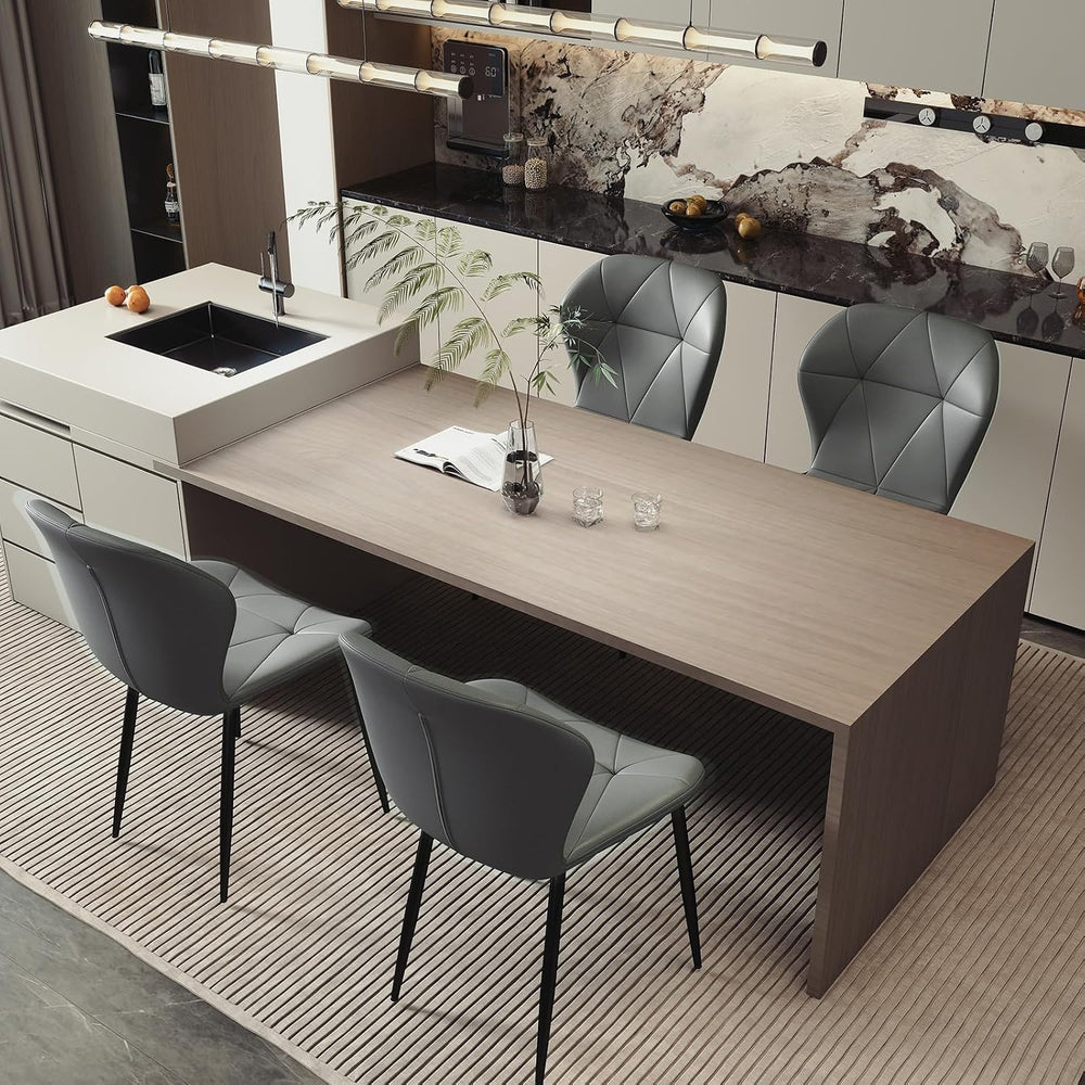Diamond Dining Chairs Set of 4 PU Leather for Kitchen (Gray)