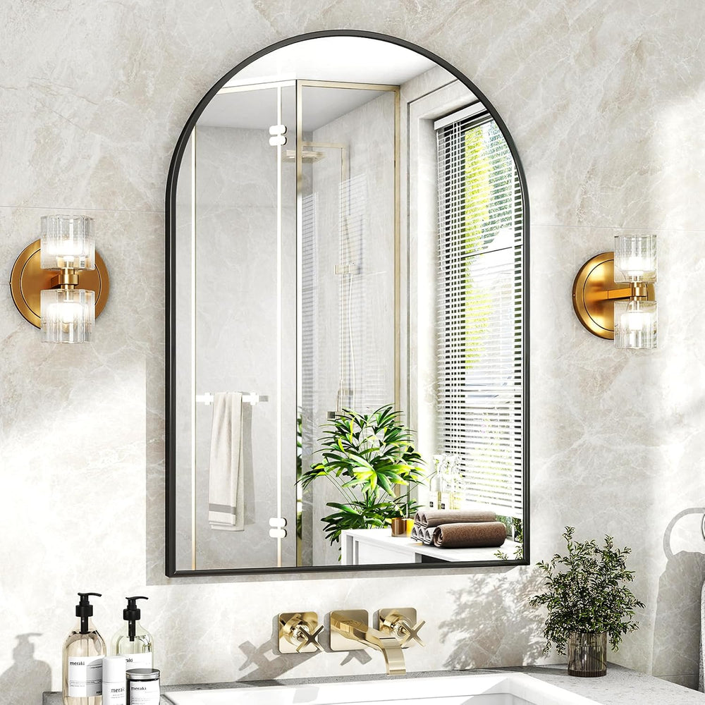 XRAMFY 20"x30" Black Arched Bathroom Mirror - Wall Mirror for Bathr...