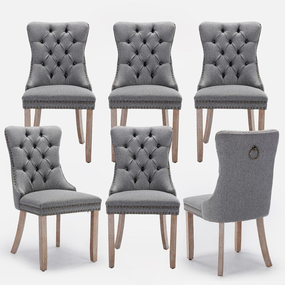 Linen Upholstered Dining Chairs Set of 6, Modern Style Kitchen Side Chairs wi...