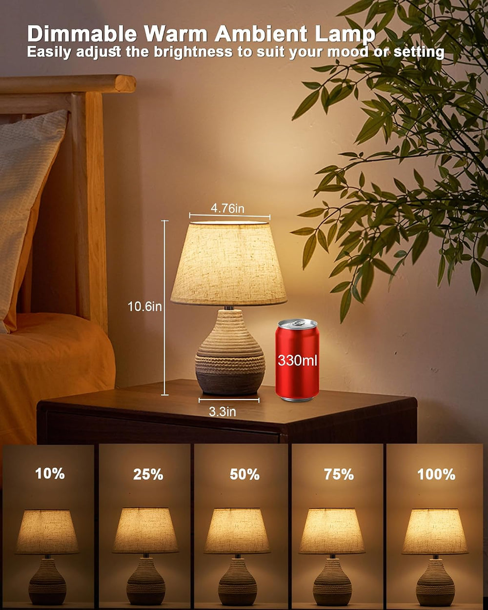 10" H Small Rechargeable Cordless Ceramic Table Lamp, Coastal