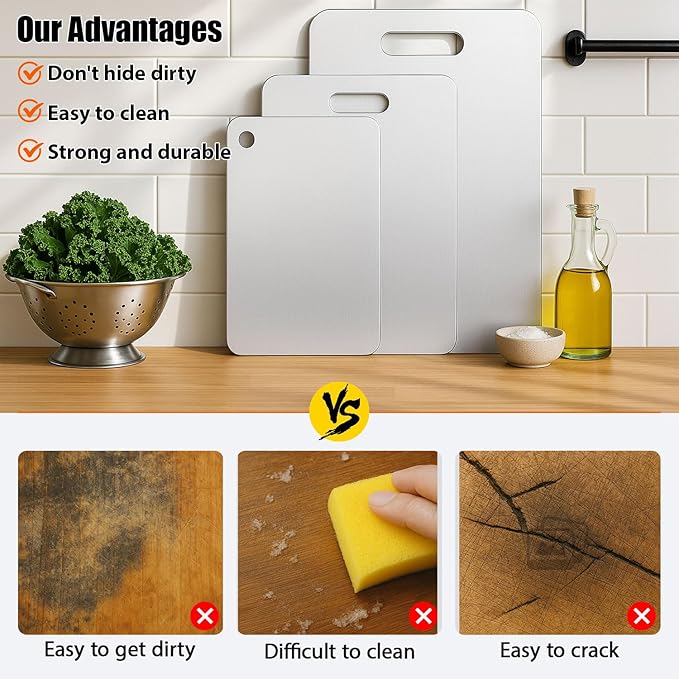Titanium Cutting Board Set of 3, 100% Pure Titanium Chopping Board