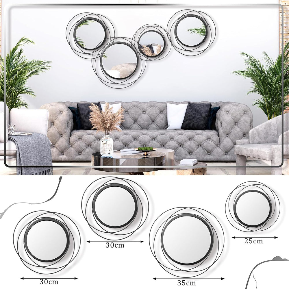 Hicarer 4 Pcs Decorative Round Modern Circle Mirror Wall Art Ring Metal Mirro...