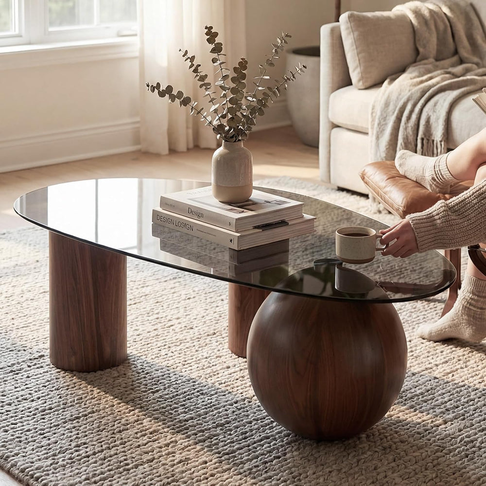 Hyfirm 55" Smoked Glass Cloud Coffee Table