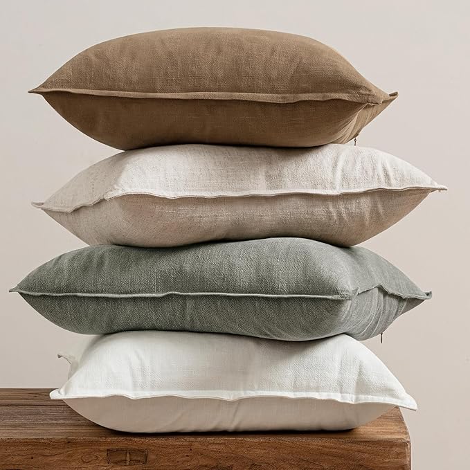 MIULEE Neutral Linen Pillow Covers Pack of 4 Decorative Natural Solid Throw