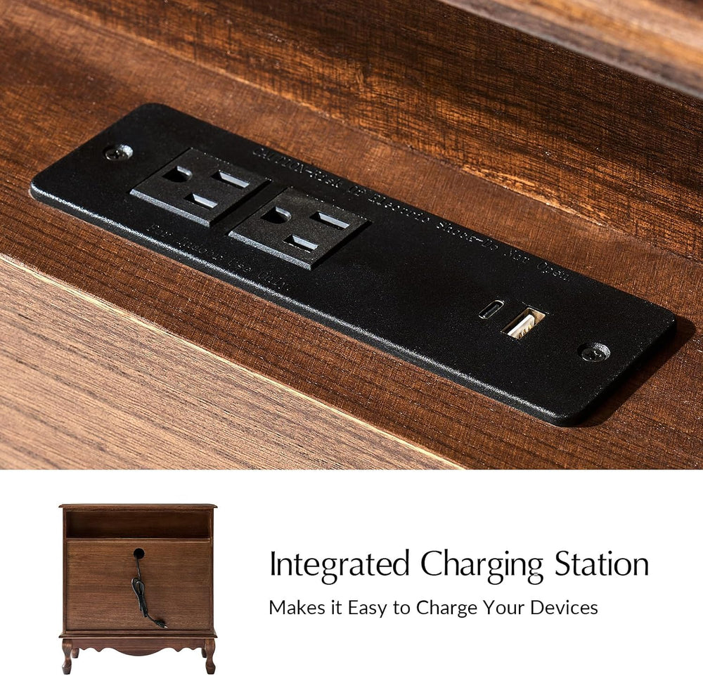 HULALA HOME Transitional Side Table Set of 2 with 3 Drawers and Charging Stat...
