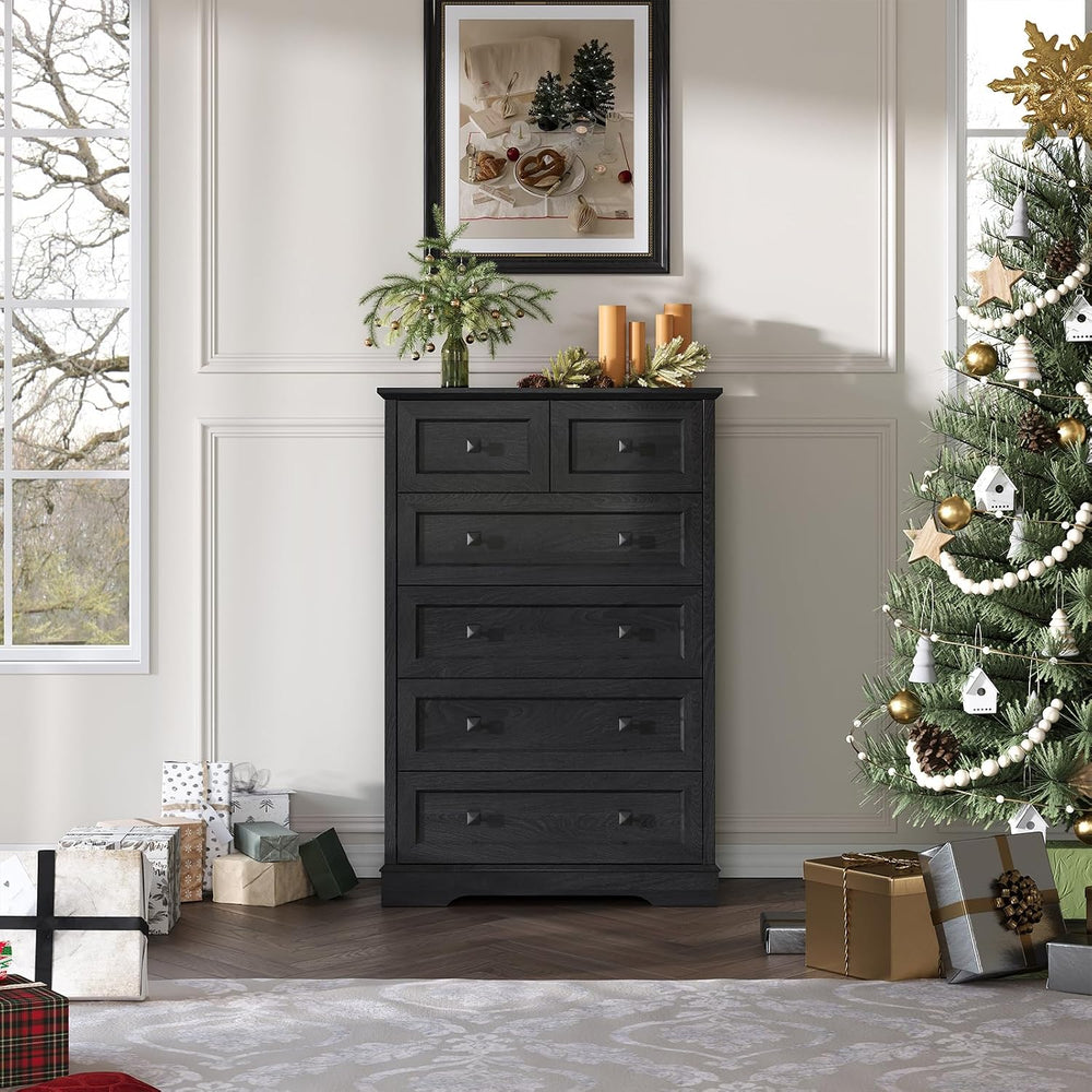 Farmhouse 6 Drawers Dresser Chests for Bedroom, Black 6 Chest of Drawers