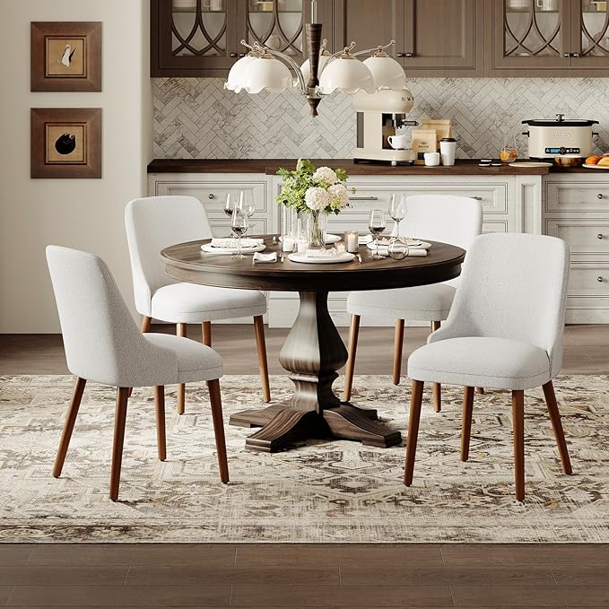 Dining Room Chair Set of 2, Upholstered Kitchen Chairs with Wood Legs, High-B...