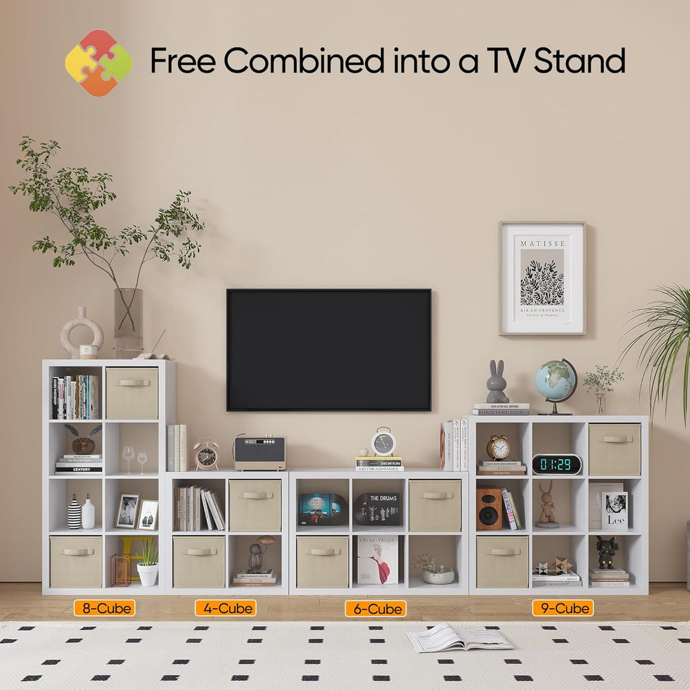furtble Bookshelf with Storage Bins, 8-Cube Storage Organizer with Back Panel...