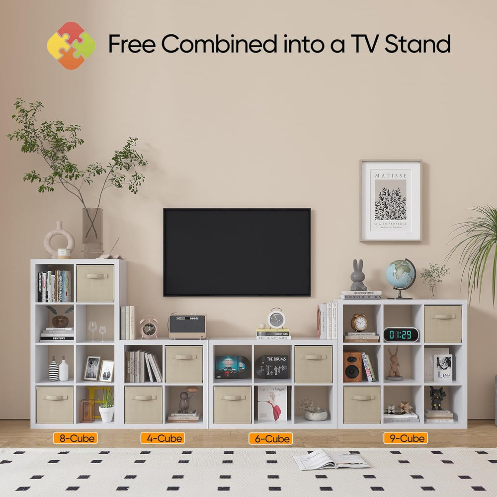 Bookshelf with Storage Bin, 6-Cube Storage Organizer, Modern Wood Open Bookca...