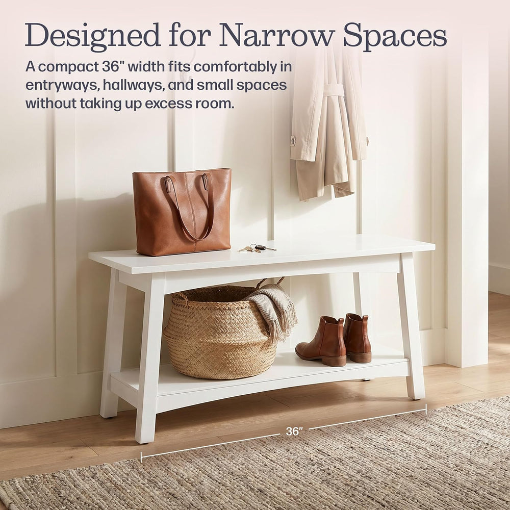 Alaterre Furniture Craftsbury Entryway Bench with Storage Shelf, White, 36”